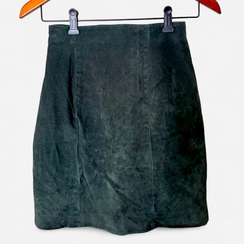 Vintage 1980's Wilsons-leather Women's Green and Black Skirt
